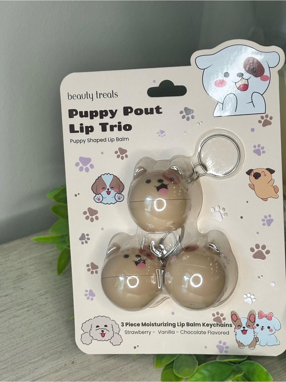 3 pack Puppy Pout Lip Trio Keychain - Beige Puppy Lip Balms